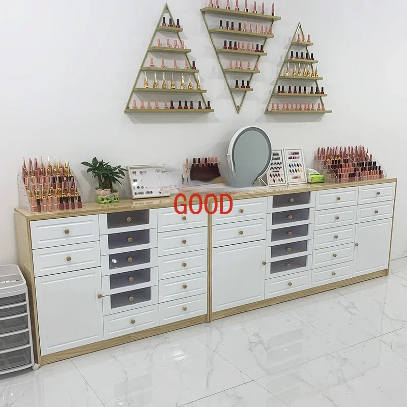 

Шкаф для ногтей из цельного дерева, витрина для лака для ногтей, напольный шкаф, магазин для хранения продуктов, лак для ногтей, клей, шкафчик, мебель