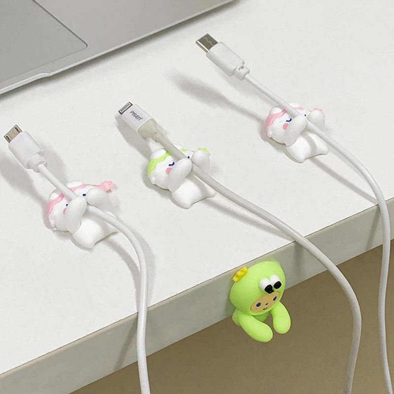 2pcs Kawaii Cartoon Cable Organizer Cute Charger Data Line Earphone Cable Winder Desk Organizer Traceless No-punch Adhesive Hook