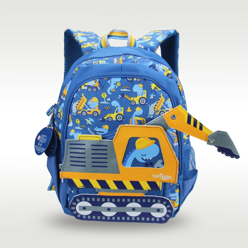 Australia smiggle original children's schoolbag boys excavating machinery shoulder backpack Kawaii 3-7 year modeling bags 14 inc