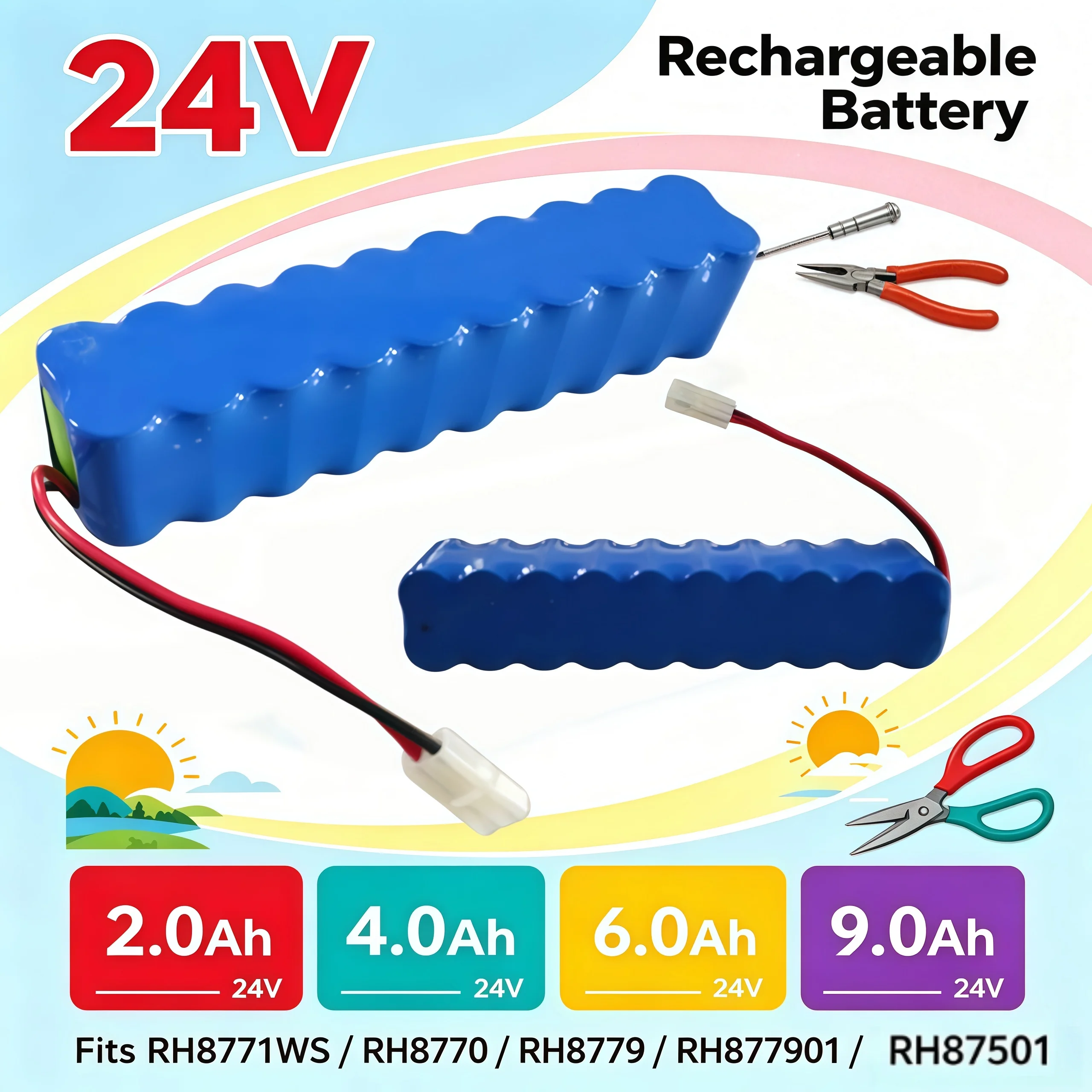 2.0Ah 4.0Ah 6.0Ah 9.0Ah 24V Replacement Rechargeable Battery Fit RH8771WS RH8770 RH8779 RH877901 rh87501