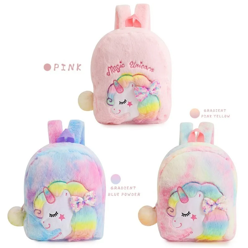 Cartoon Plush Backpack Unicorn Tie-dye Cute Children's Schoolbag Kindergarten Girls' Schoolbag Plush Backpack for Girls