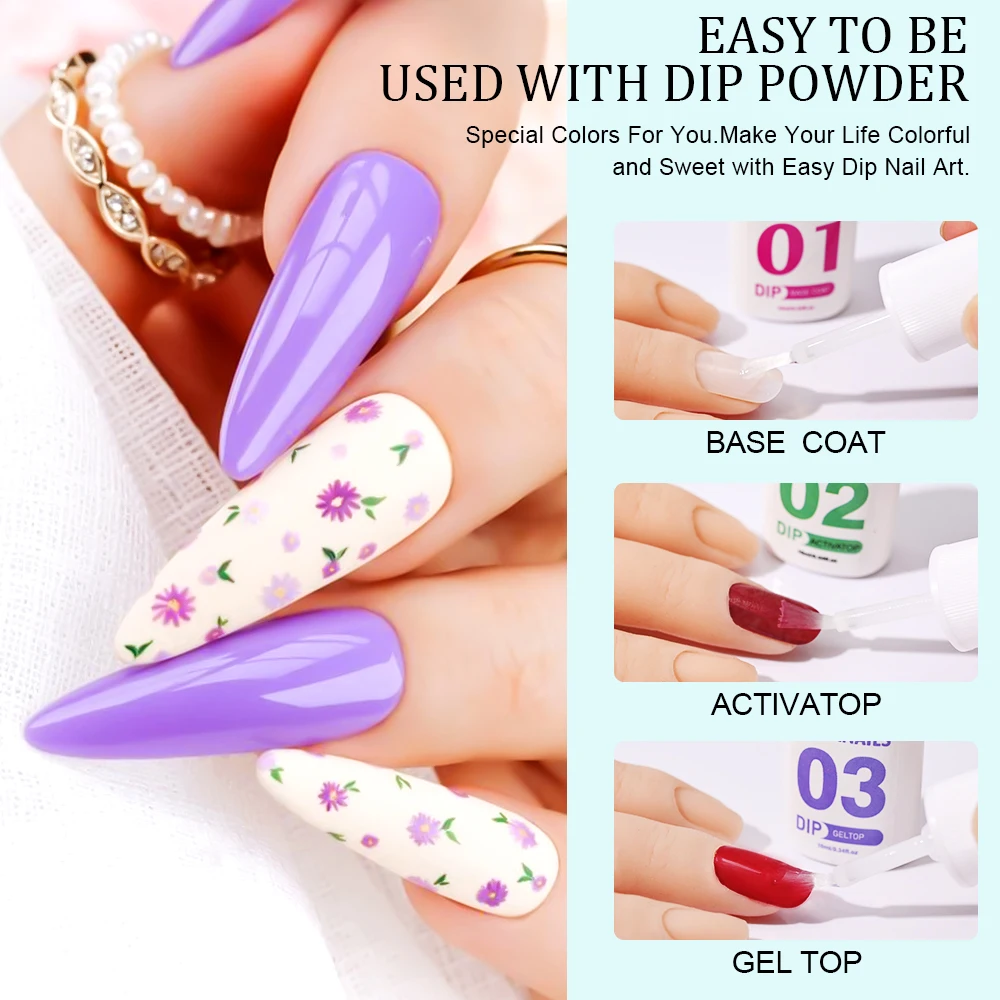 Juego de líquido en polvo para inmersión de 4 pasos, 4 Uds., 10ML, con capa Base, capa superior, activador, protector de cepillo, esmalte de Gel para manicura, No necesita lámpara de uñas