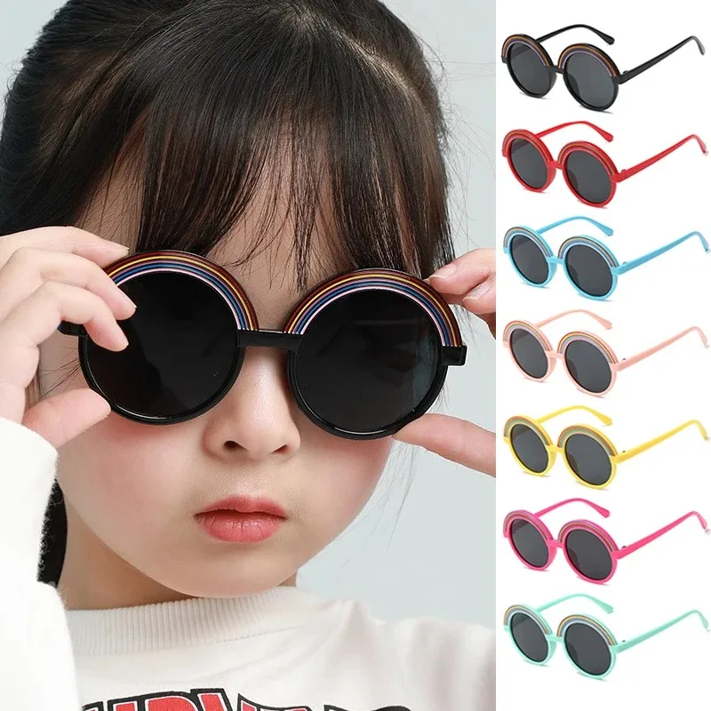 Очки Children Fashion Round Sunglasses Vintage Boys Girl Sun Glasses Rainbow Cute Baby Outdoors Shade UV400 Eyewar Gafas De Sol