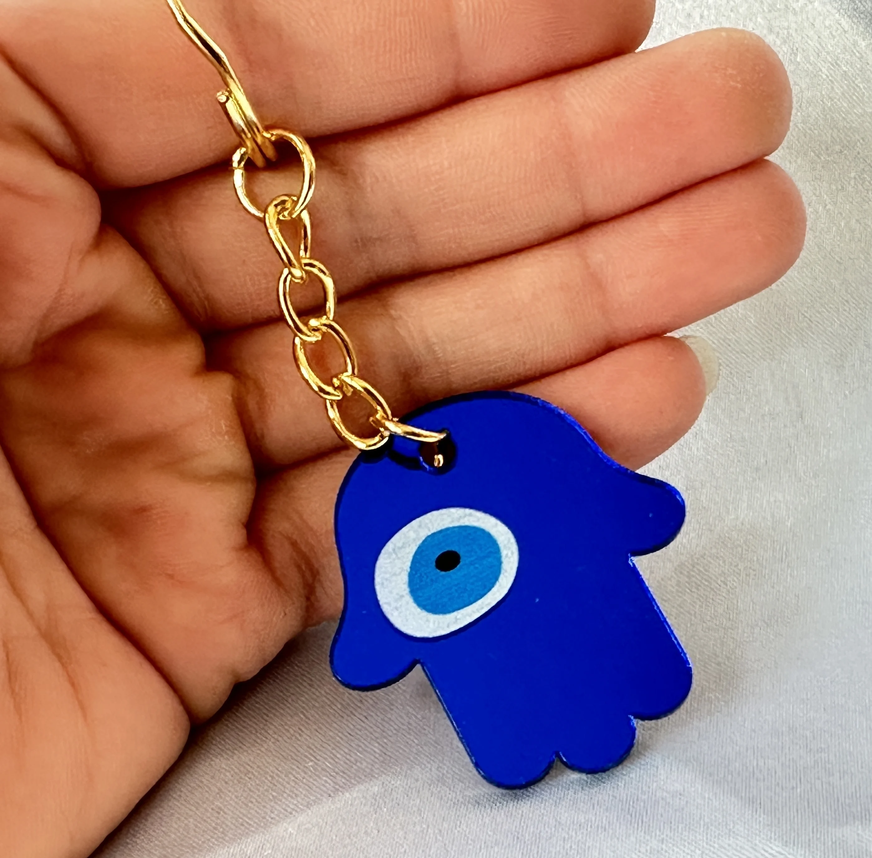 10pcs Blue Evil Eye Acrylic Key Chain Holder Death Eye Hamsa Palm Fatima Hand Cards,Invitation Cards Car Phone Decoration,10pcs