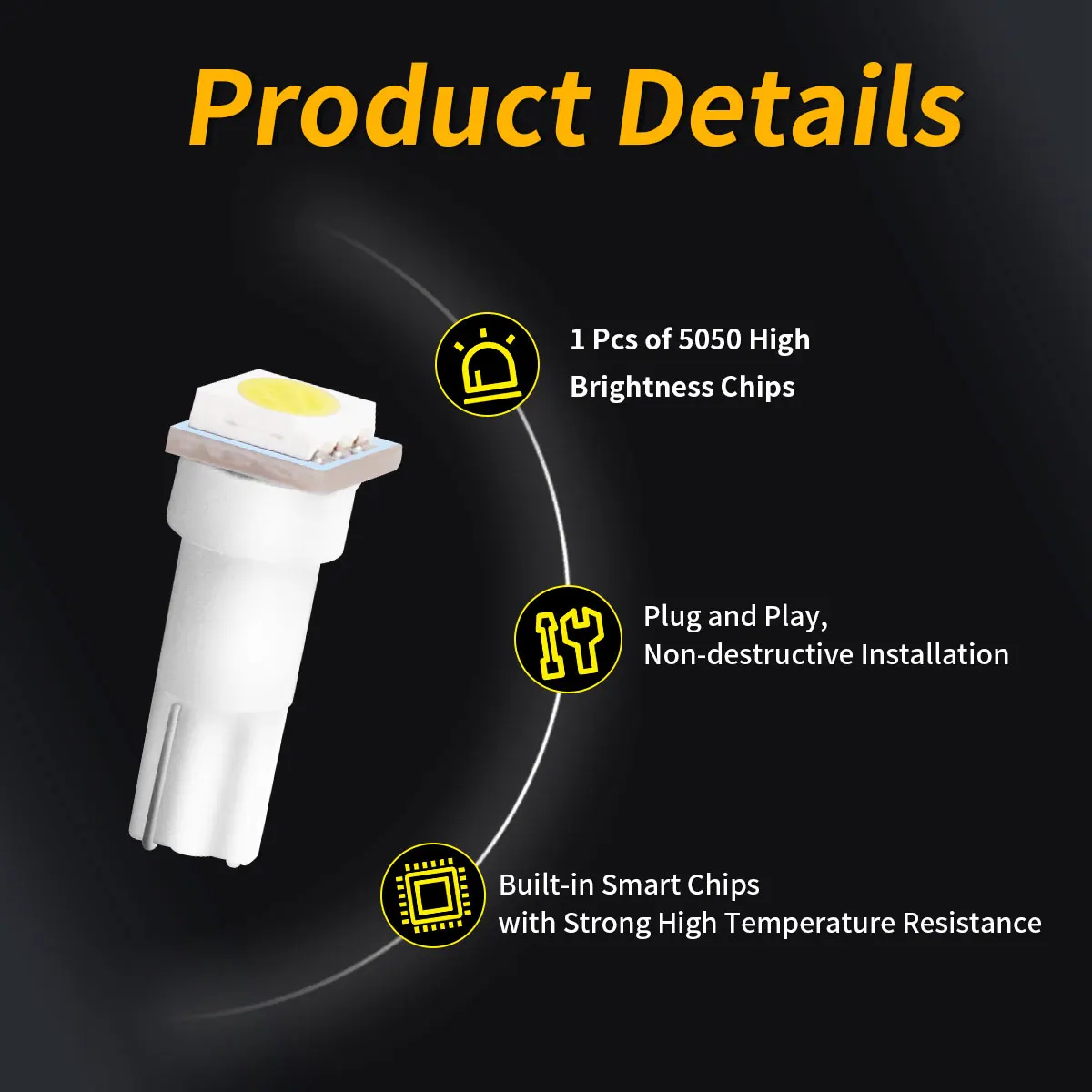 5050 Chips T5 W1.2W W2.3W 10/20/50/100/200 Pieces of LED Signal Car Bulb for Car/Truck/Lorry Play and Plug Long Serive Life