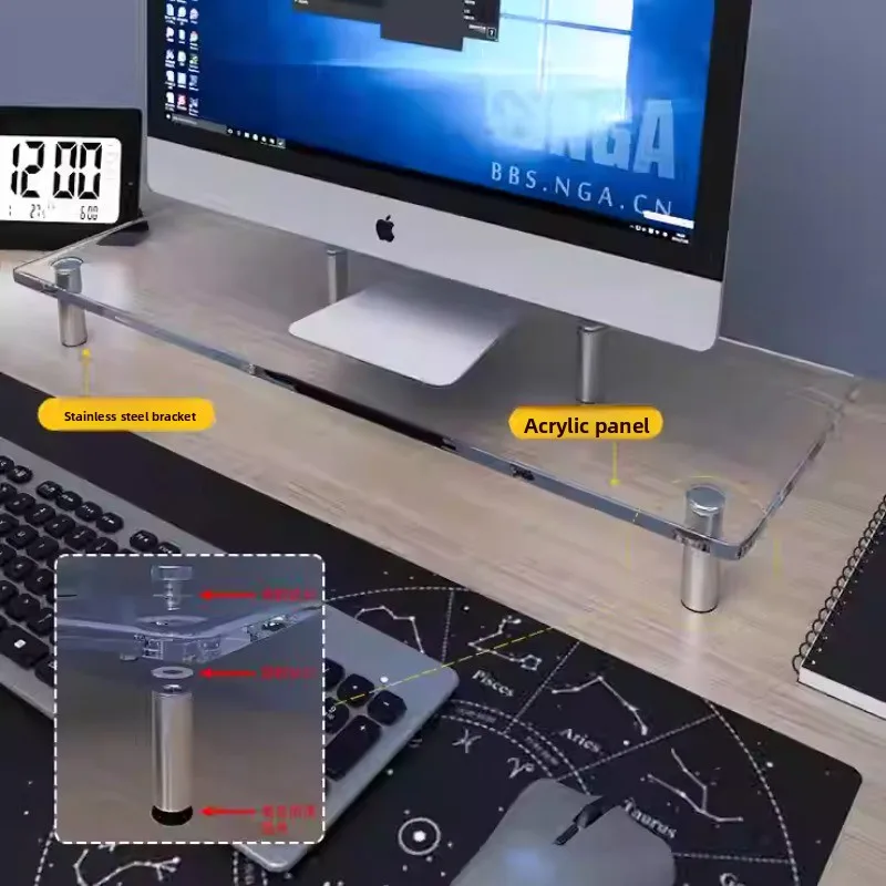 8MM Transparent Acrylic Desktop Organizer Laptop Visualizer Computer Height Rack Monitor Booster Stand Decor Display Stands