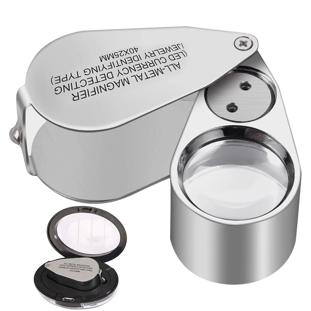40-fache Juwelierlupe aus Metall mit LED/UV-Beleuchtung, faltbare Lupe zur Schmuckbewertung – Detail 9