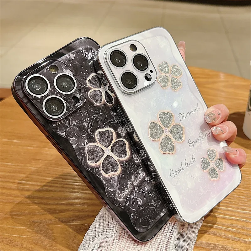 Sparkling Lucky Grass Phone Case for iPhone 15 14 13 12 Pro Max Case Anti Drop Protective Cover Bumper image 2