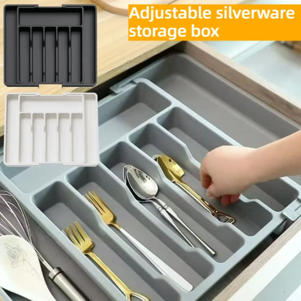 Organizador ajustable para cajones de cubiertos, bandeja para utensilios de cocina, soporte de almacenamiento para cucharas, tenedores y cuchillos