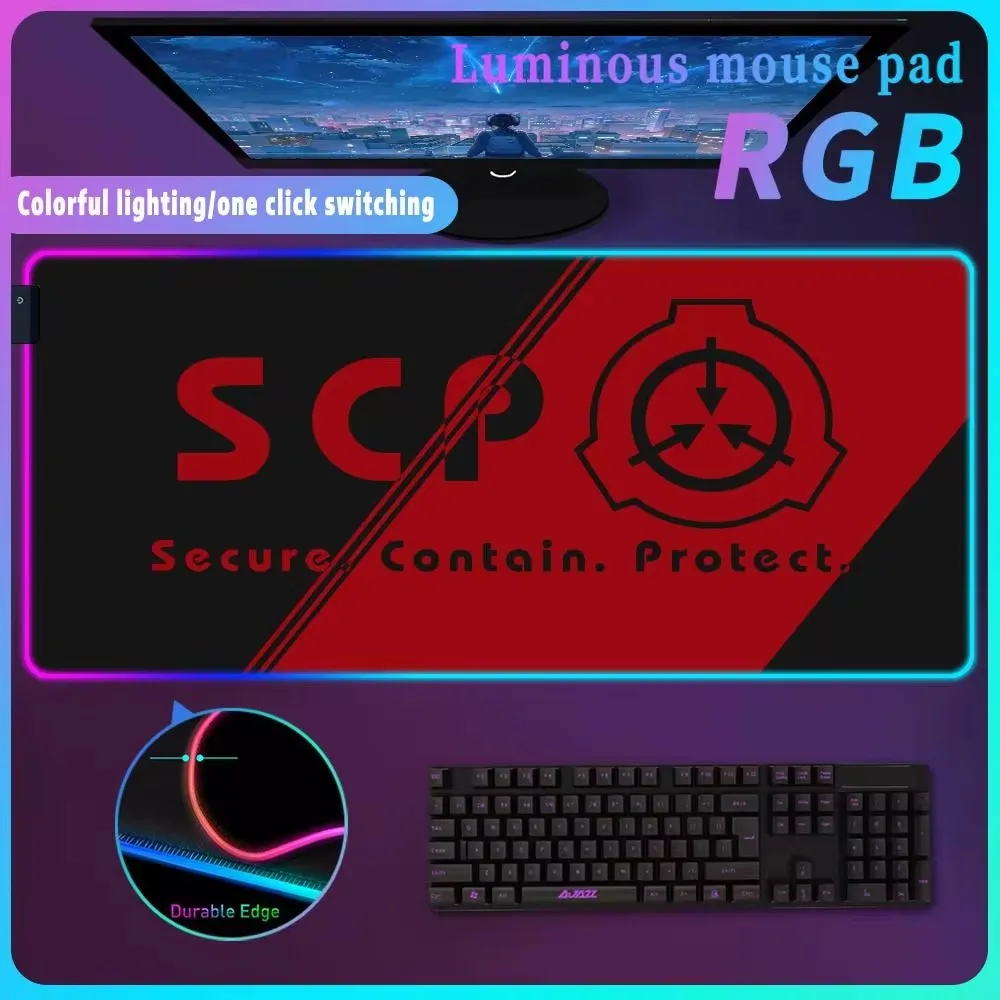 RGB Mouse Pad S_SCP F_Foundation Computer Mat LED Mouse Pad Table Office Carpet Luminous Desk Mat Keyboards Gamers Decoracion