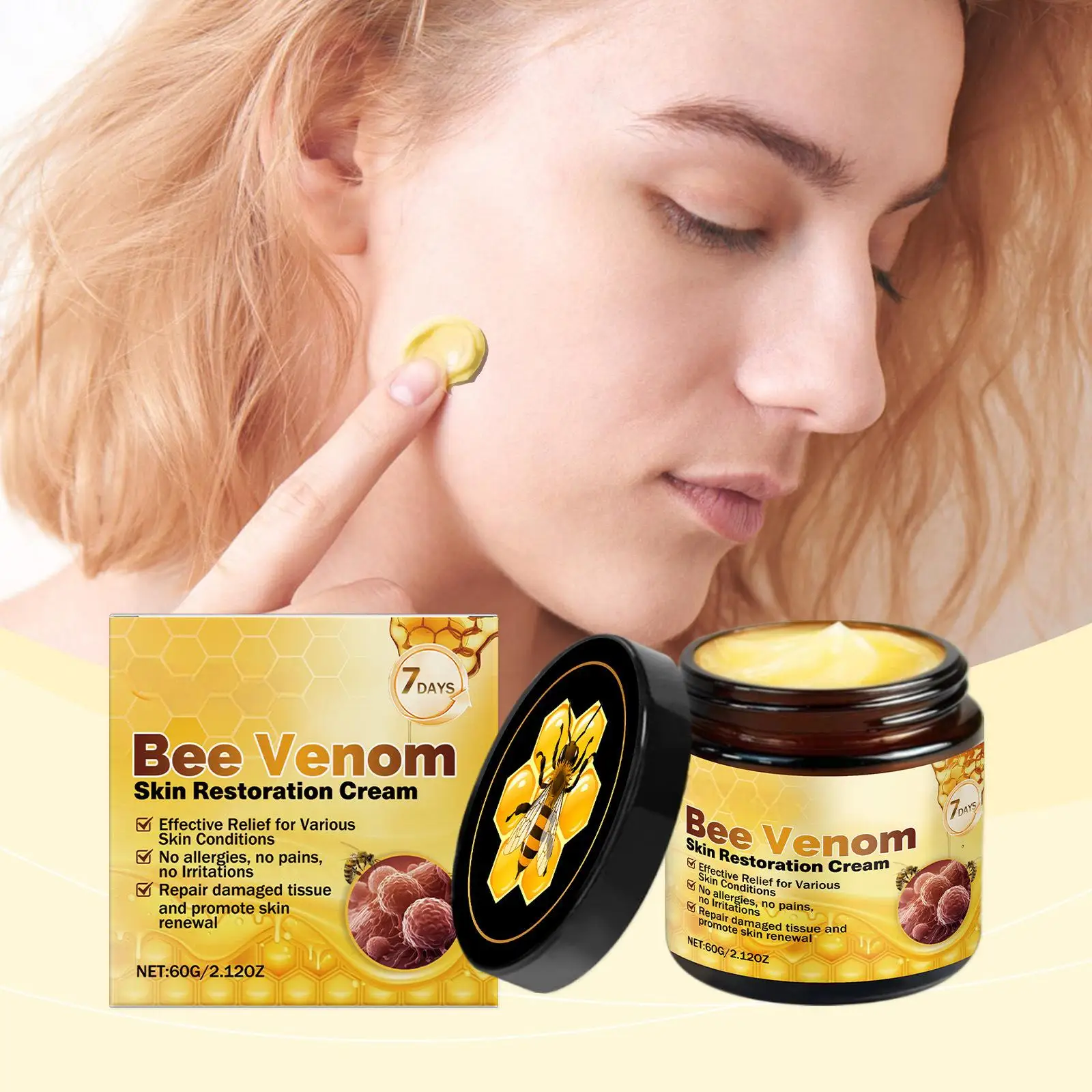 Bee Venom Skin Restoration Cream Skin Blemish Remover Reduce Redness Sensitive Skin Barrier Repair Skin Renewal Moisturizer 60g