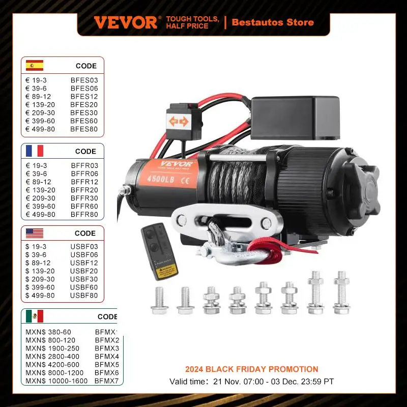 VEVOR 2000-4500lbs Electric Winch Steel Rope Winch Wireless/Wired Remote ATV UTV Winch for Towing Jeep Off-Road SUV Truck Car