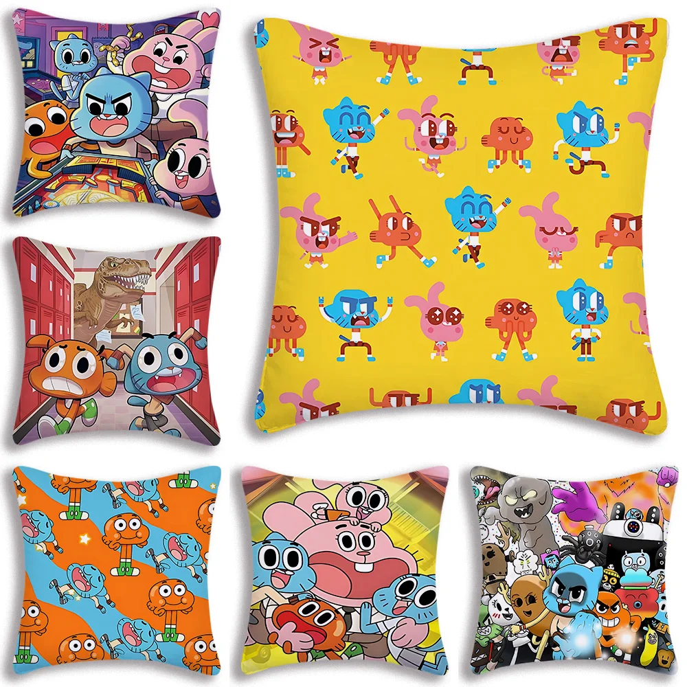 Cartoon Gumball Amazing World Pillow Covers Cartoon Sofa Decorative Home Double-sided Printing Short Plush Cute Cushion Cover