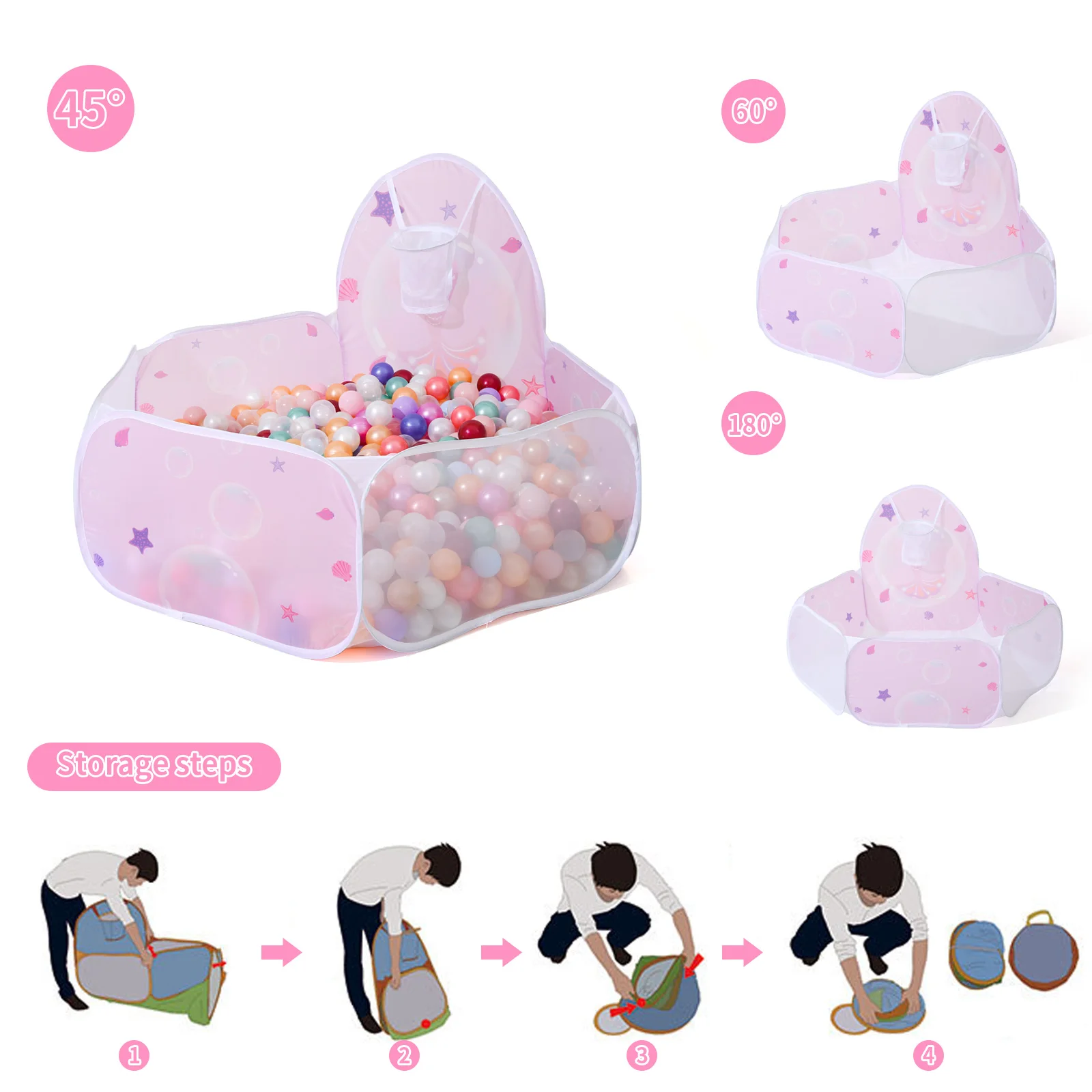 1 Pc Ballenbak Voor Kinderen Pop-Up Ballenbakken Kinderen Spelen Tent Met Basketbal Hoepel En Ritssluiting Opbergtas