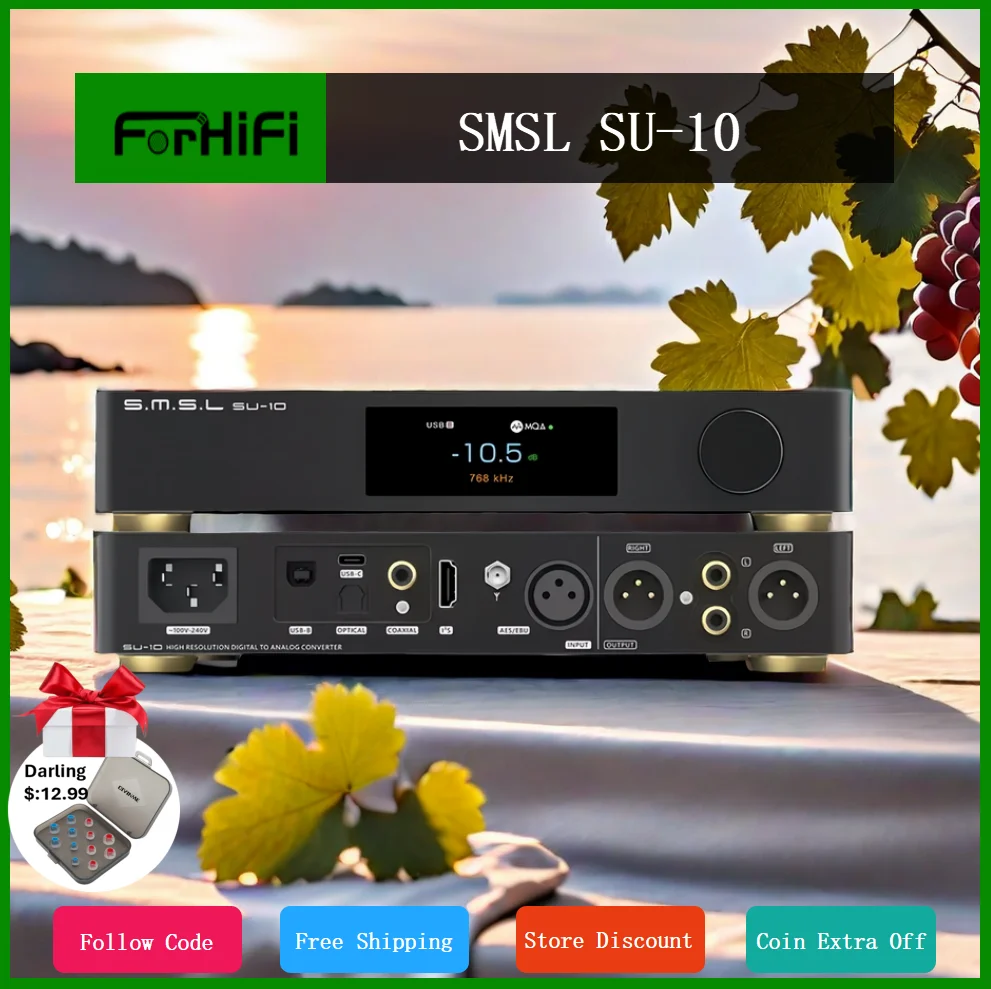 

SMSL SU-10 MQA Decoder Support MQA-CD Dual ES9038PRO XMOS316 DAC 32Bit/768kHz DSD512 Support LDAC,Aptx/HD,SBC,AAC SMSL SU10 DAC