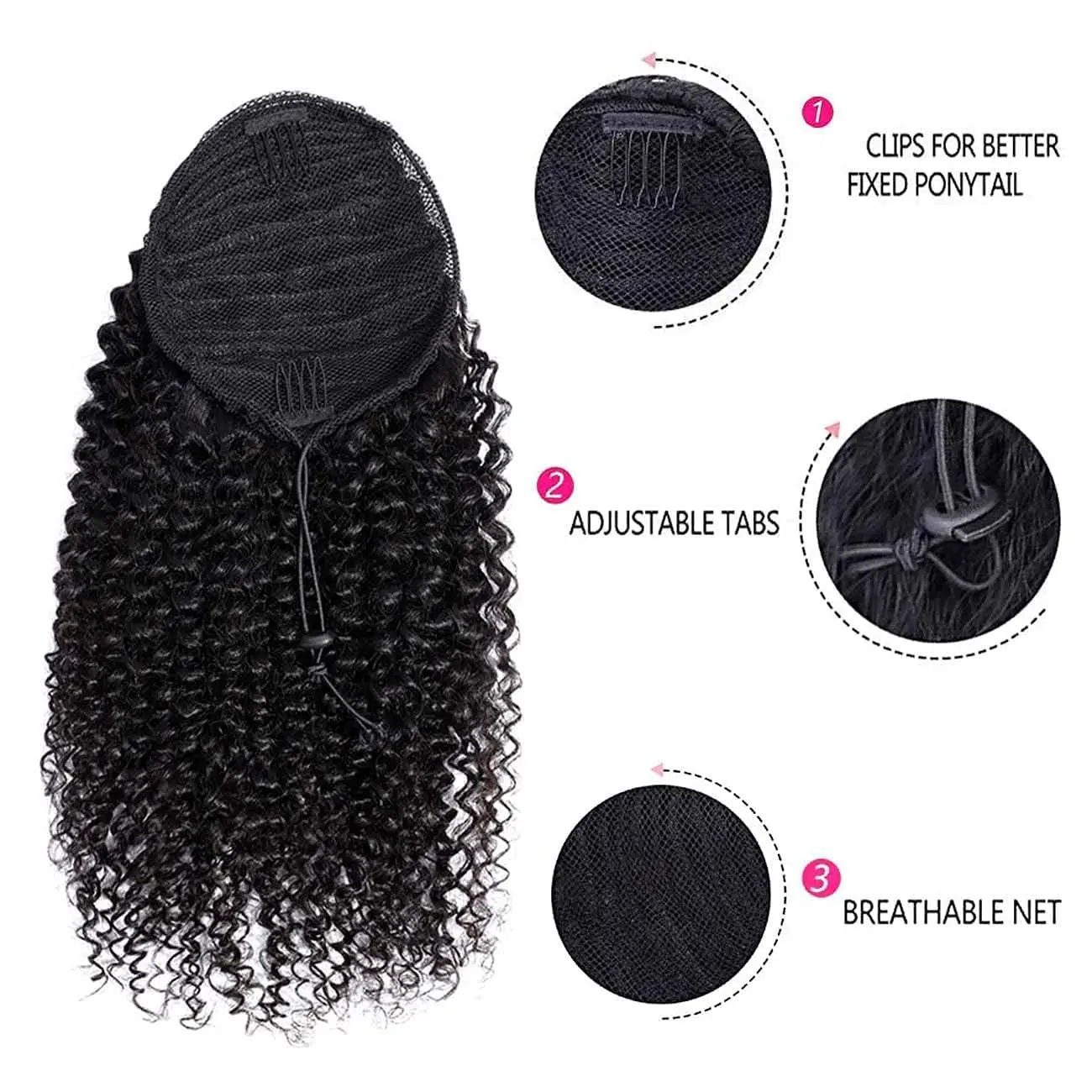 Afro Kinky Curly Brazilian Human Hair Extension Drawstring 4c Curls Puff Ponyta… - Image 5