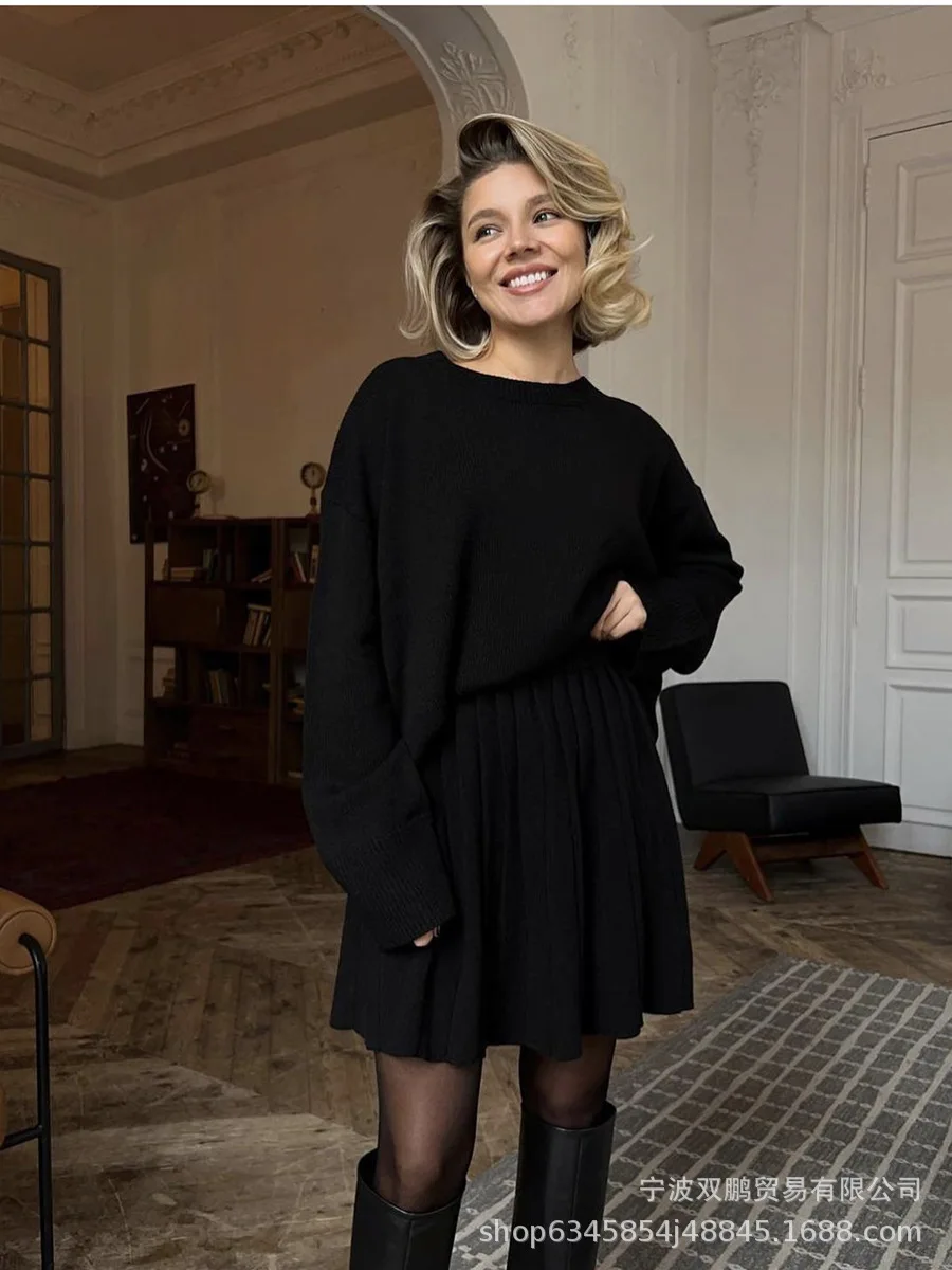 Ensembles de robe pull à col rond pour femmes, vêtements à manches longues, jupe courte de style poisson, document solide, automne, nouveau, 2024