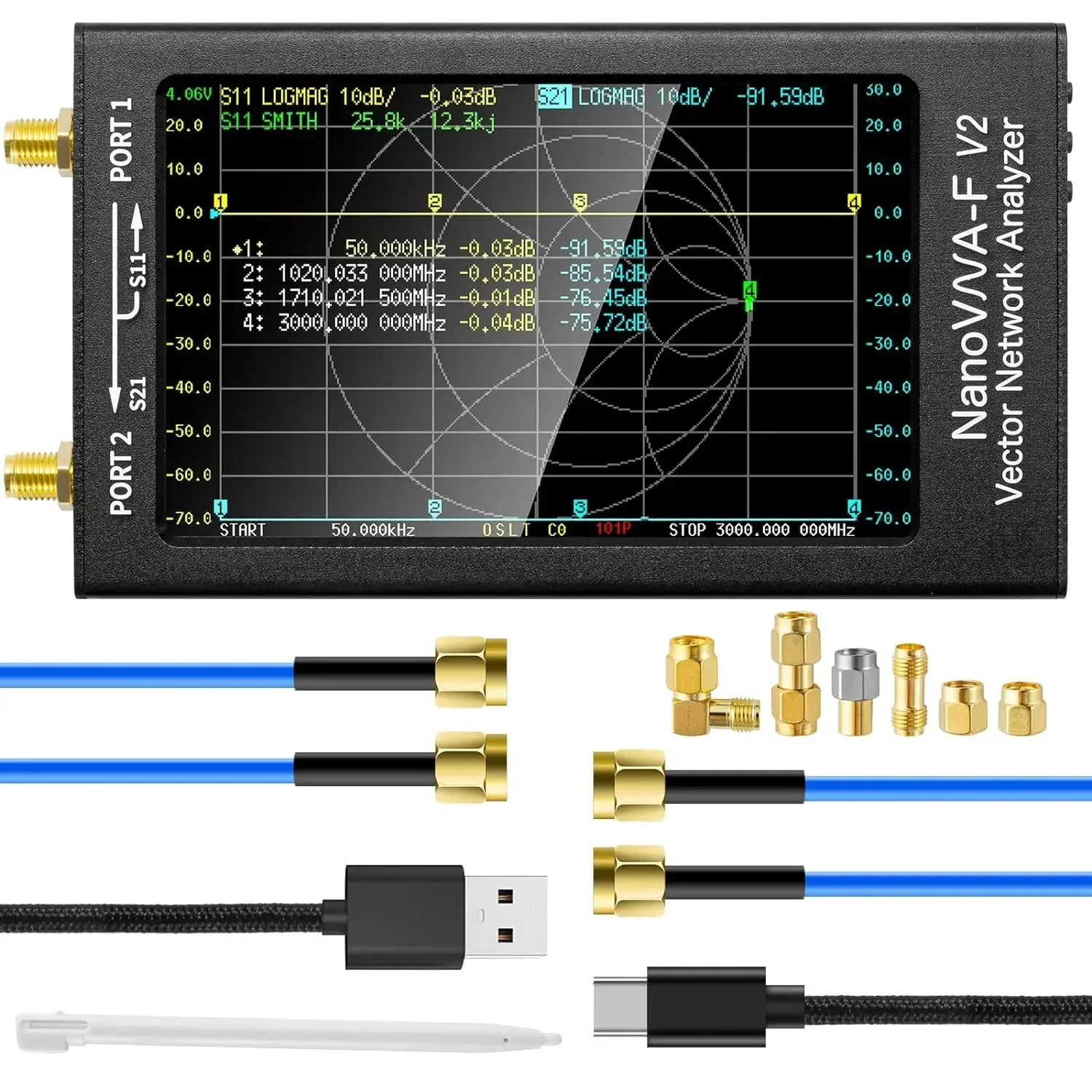 NanoVNA-F V2 Vector Network Analyzer 50KHz-3GHz Antenna Analyzer Ham Radio HF VHF UHF 4.3inch screen 5000mAh Battery Measuring