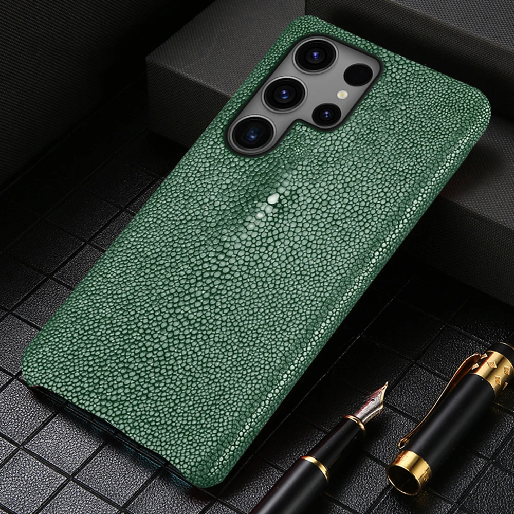 

Luxury Genuine Stingray Leather Phone Case for Samsung galaxy S 25 S25 Ultra S24 S23 Plus S22 S21 S24Ultra A55 5G Back Cover
