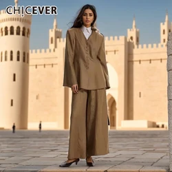 CHICEVER Casual Women 2 Piece Suits V Neck Long Sleeve Patchwork Single Breasted High Waist Loose Pant Basic Sets Female Clothes