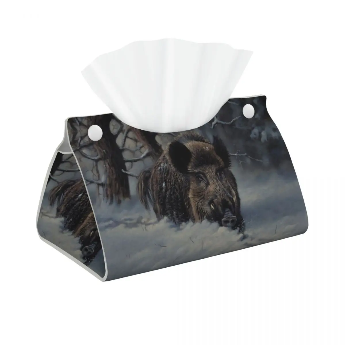 Custom Wild Animal Boar Tissue Box Cover PU Leather Rectangular Facial Tissue Box Holder for Bathroom Home