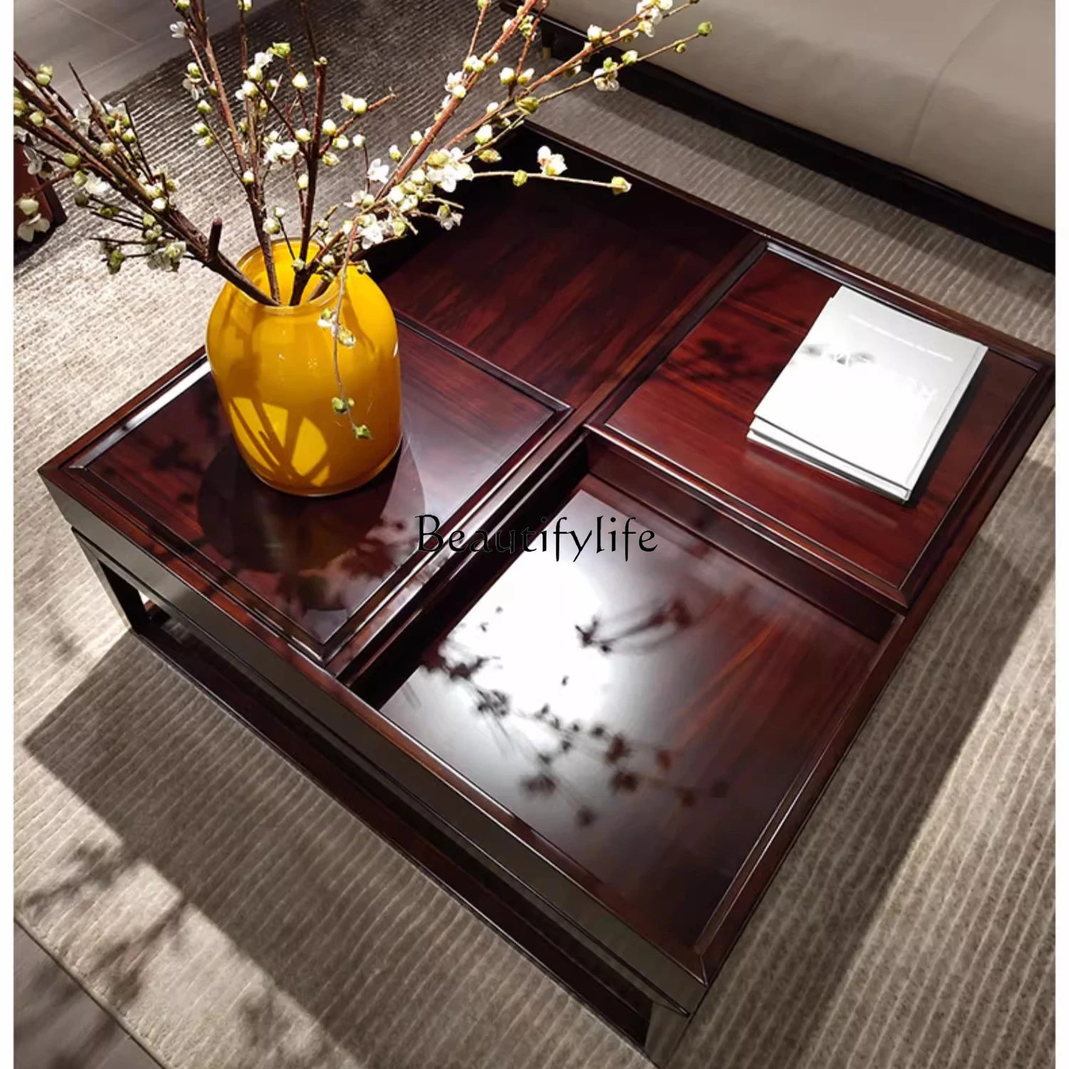 

Simple new Chinese ebony square coffee table corner table modern Chinese light luxury solid wood