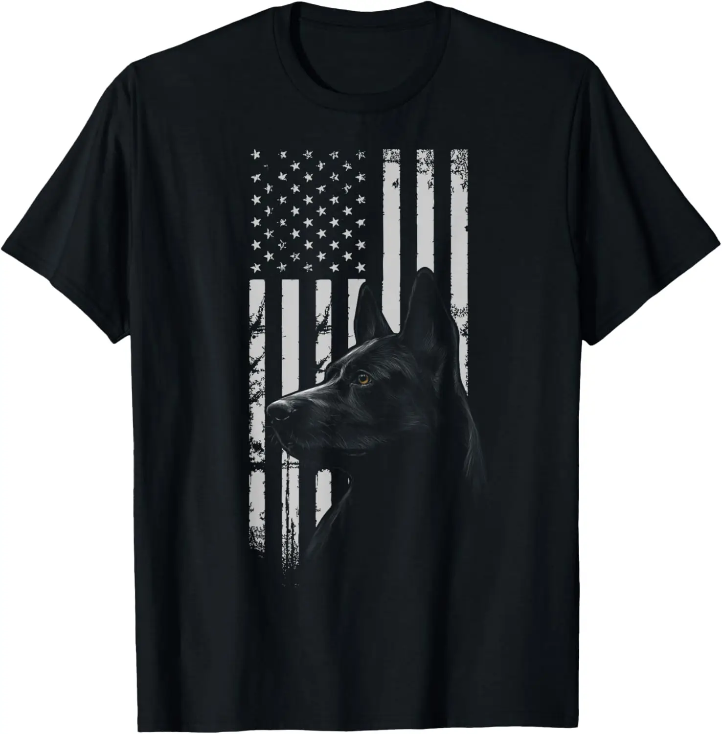 Black German Shepherd American Flag USA Flag T-Shirt