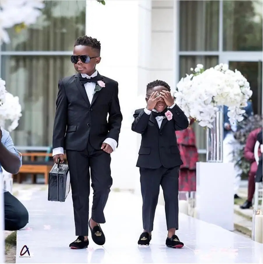 Black Boys Suits For Wedding Clothing Kids Birthday Party Formal Outfits Sets Ring Bearer Attire (Jacket +Pants)