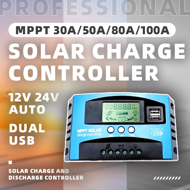 Solar Charge Controller MPPT 30A 50A 80A 100A LCD Display 12V 24V AUTO Dual USB Charge Controller Quick Charge Technology