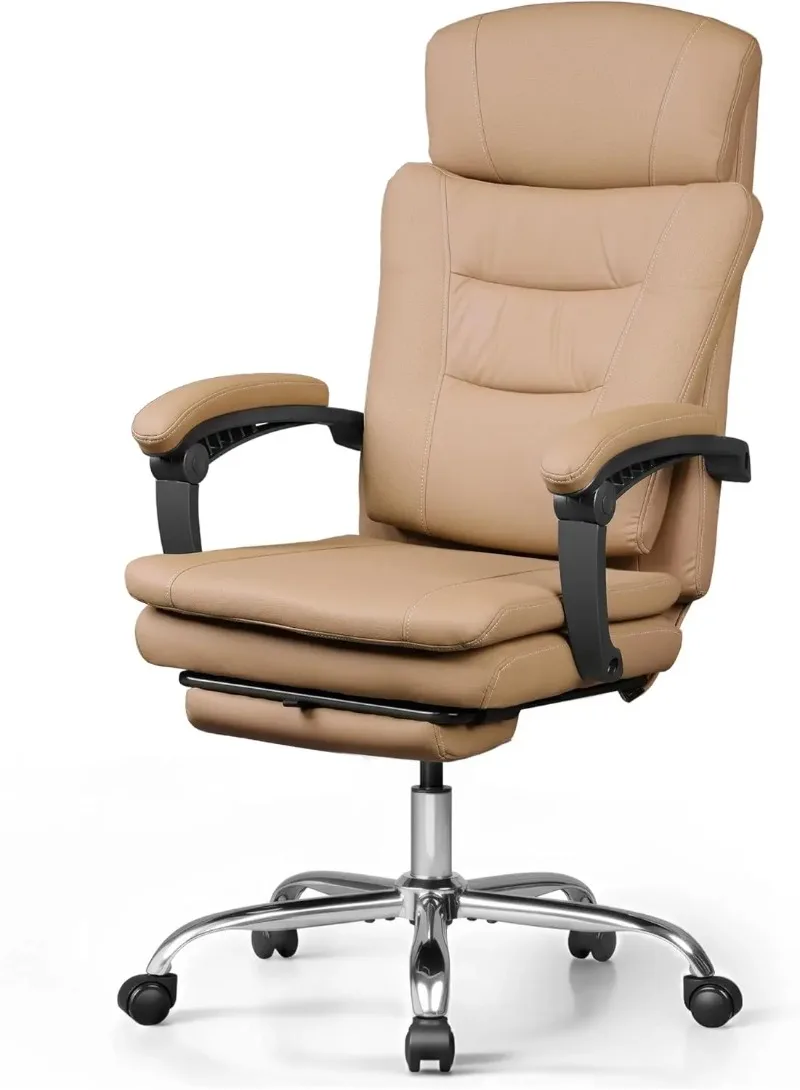 

Executive Leather Office Chair with Footrest, High Back Ergonomic Desk Chair with Lumbar Support, SGS Class 4 Gas Lift Brown