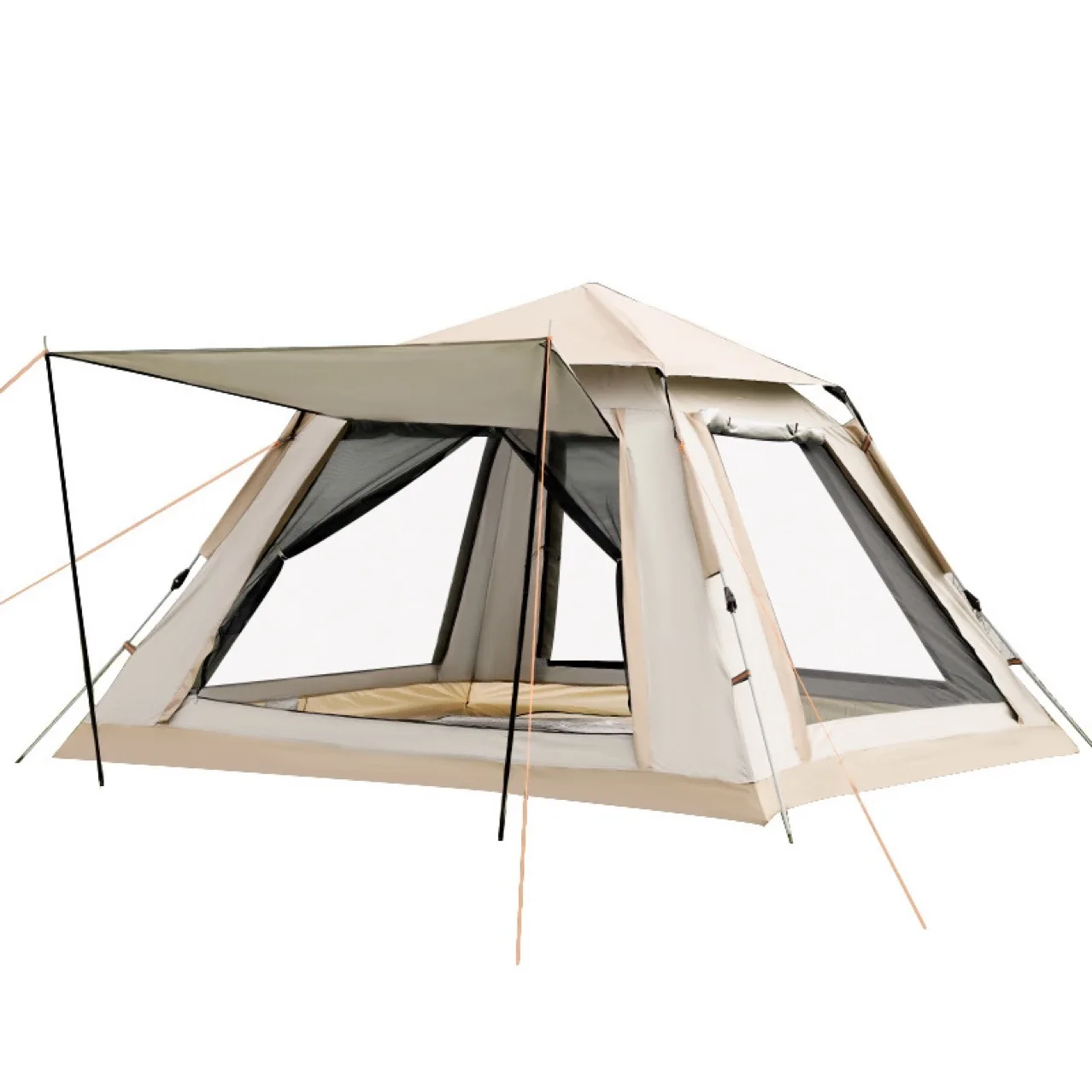 ZP0045 Camping Four Seasons 210D Waterproof Polyester Automatic Building 3 People Brown Sunscreen Single Bedroom Tent