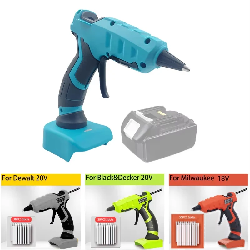 

Беспроводной термоклеевой пистолет для Makita/DEWALT/BlackDecker/Milwaukee/Bosch с 30 палочками, 18 В, литиевая батарея, электрический инструмент для ремонта