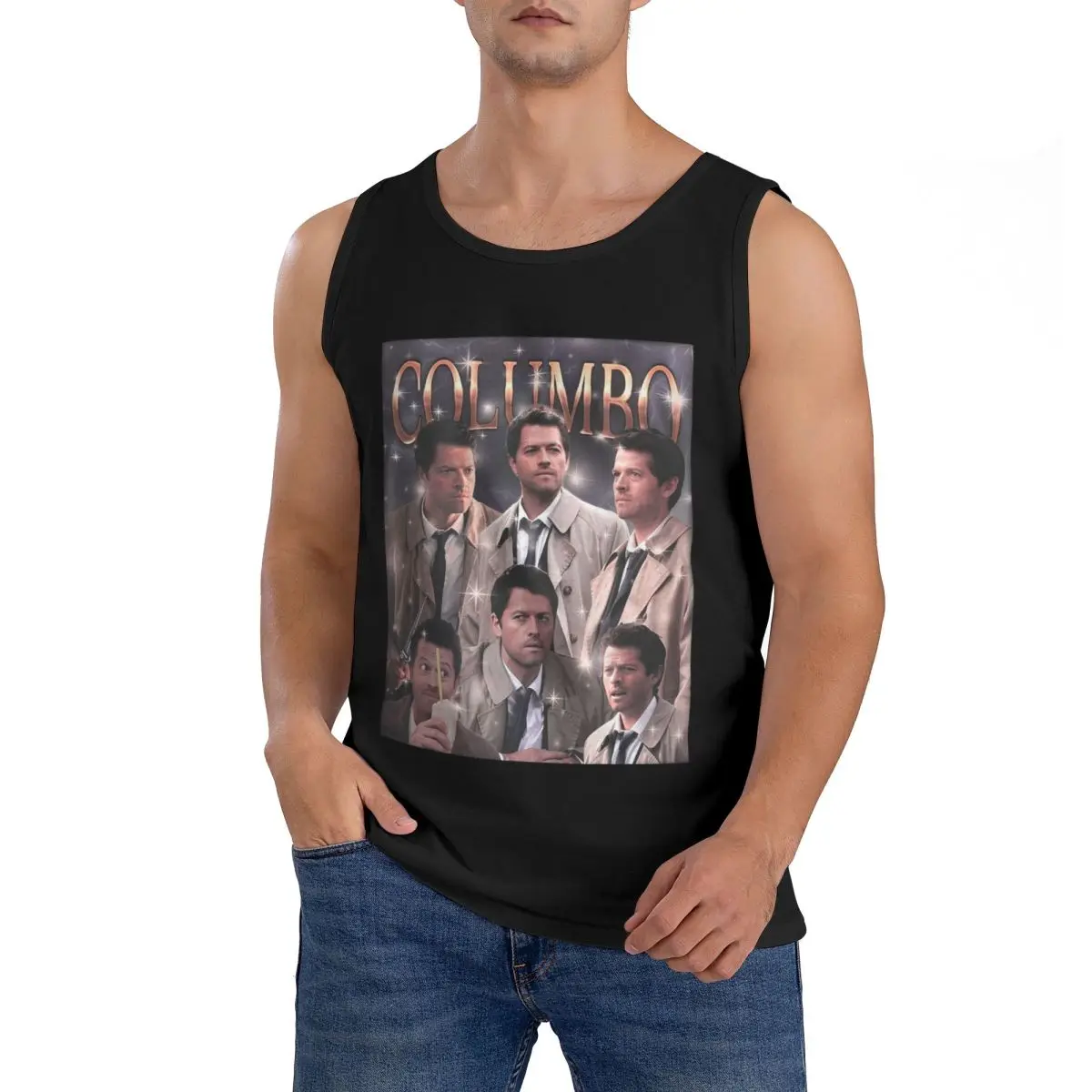 Camiseta sem mangas masculina 100% algodão Columbo Castiel Supernatural, roupas esportivas para treino, colete masculino com gola redonda