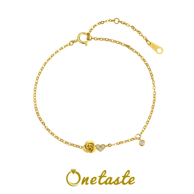 

Стерлингового Серебра 925 пробы с кубическим цирконием, роза, сердце, маленькие браслеты-подвески, женские изящные модные браслеты-цепочки 15 см