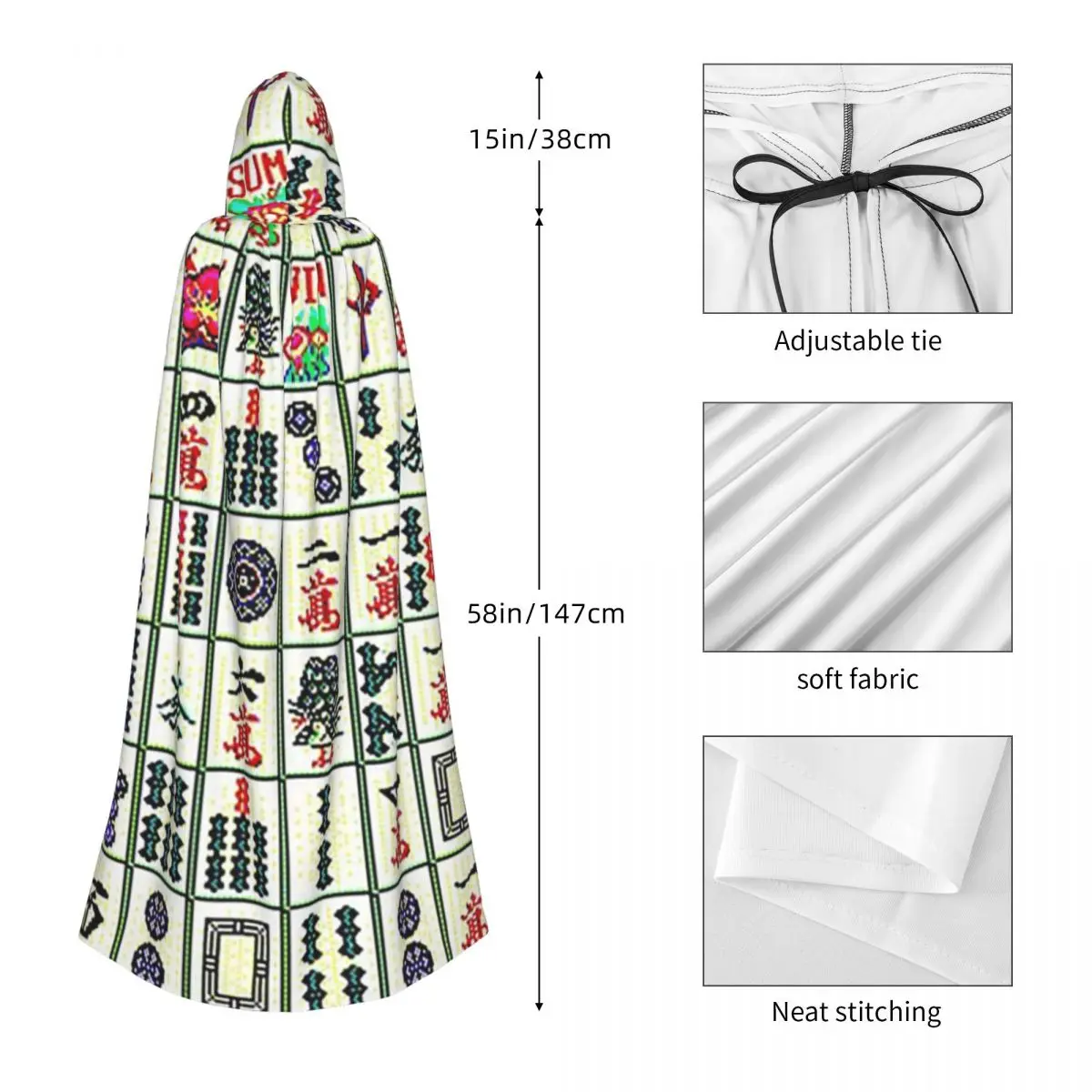 Mahjong Mantello lungo con cappuccio Strega Costume medievale Mantello cosplay HalloweenVampiro Adulto Unisex