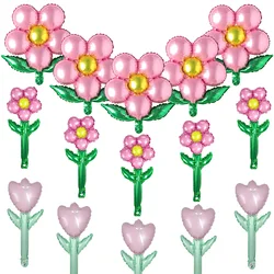 10pcs Pink Flower Foil Balloons Flower Shape Mylar Flower Balloon for Birthday Party Wedding Mother's Day Decoration Baby Shower