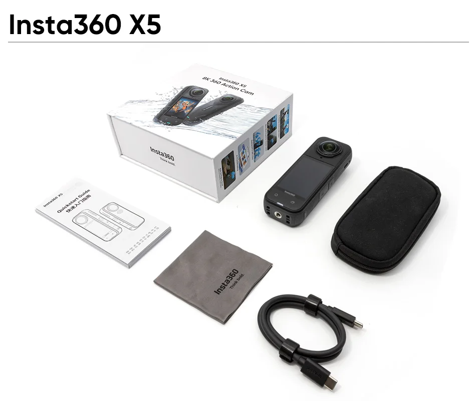 Insta360 X5 8K 360° Waterproof Leading Low Light Camera Invisible Selfie Stick Effect Hard Replaceable Lens 3H Battery
