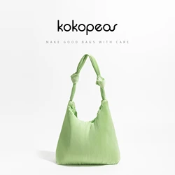 KOKOPEAS Green Knot Strap Women Hobo Shoulder Purse 2023 Fashion Pleated Nylon Tote Bag Simple Trend Underarm Shopping Handbag