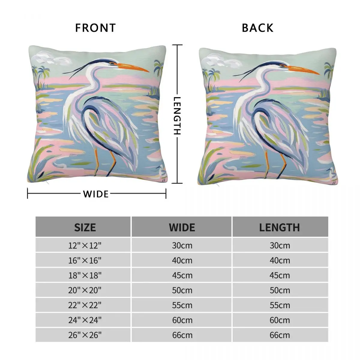Great Blue Heron John James Audubon Square Pillowcase Polyester Linen Velvet Printed Zip Throw Pillow Case Bed Cushion Cover