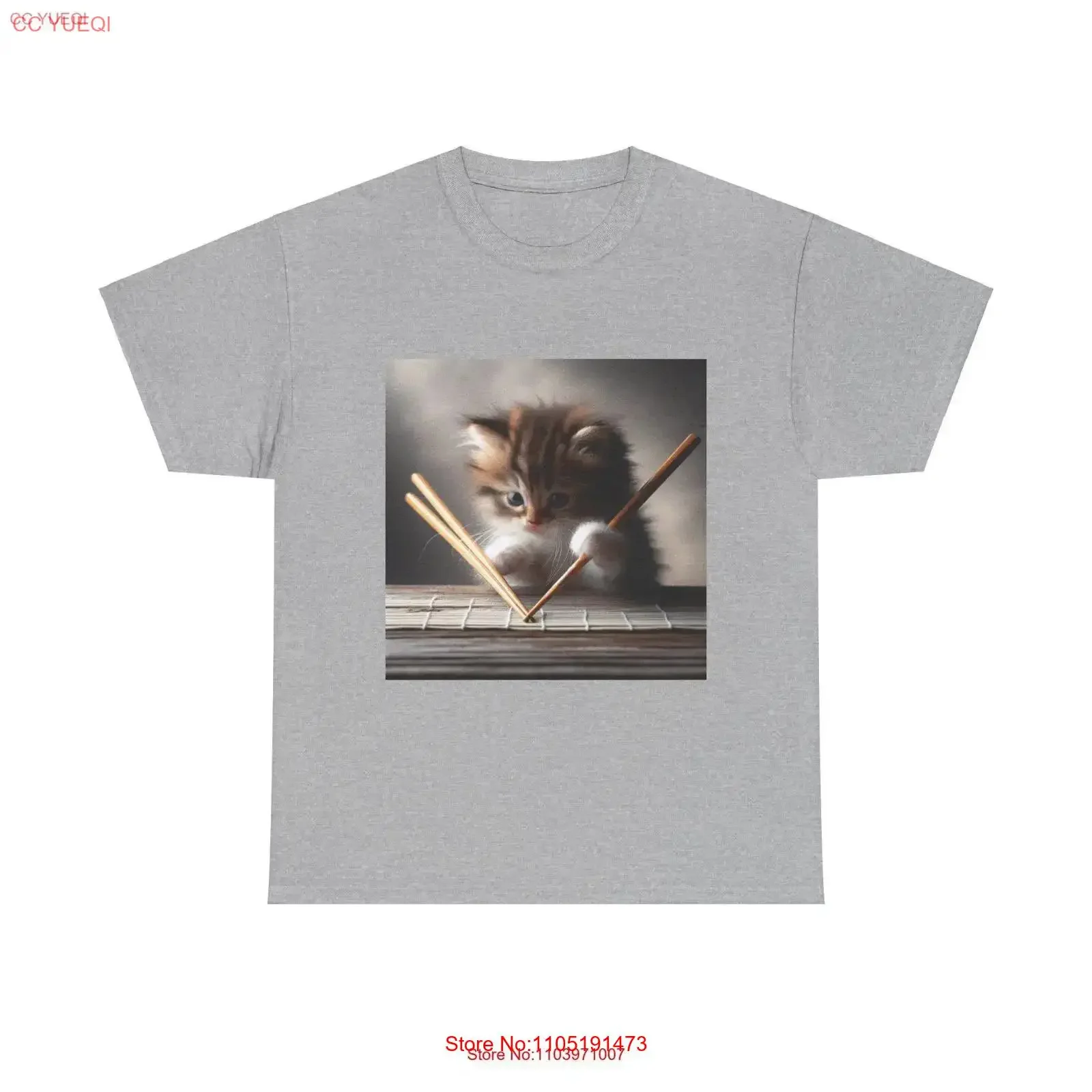 تي شيرت قطة مرحة مع عيدان تناول الطعام من القطن الثقيل برسومات مغسولة عتيقة قابلة للتنفس وناعمة وأنيقة ومتعددة الاستخدامات #1