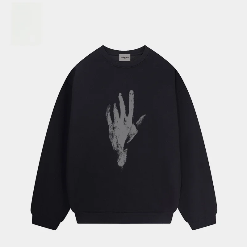 

entials Men's Fce Lined Oversized Hoodie round Ne Print Design Couple's Autumn Winter Cotton Polyester Long Sve T-...