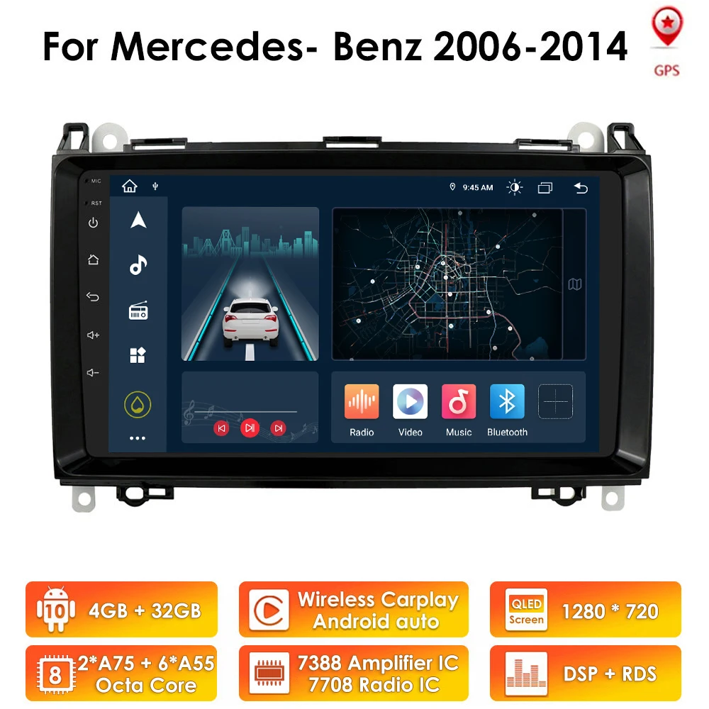 2+32 4GWIFI Car Multimedia Player Android 10 2 Din GPS Autoradio For Mercedes Benz B W245 B150 B160 B170 B180 B200 B55 2004-2012