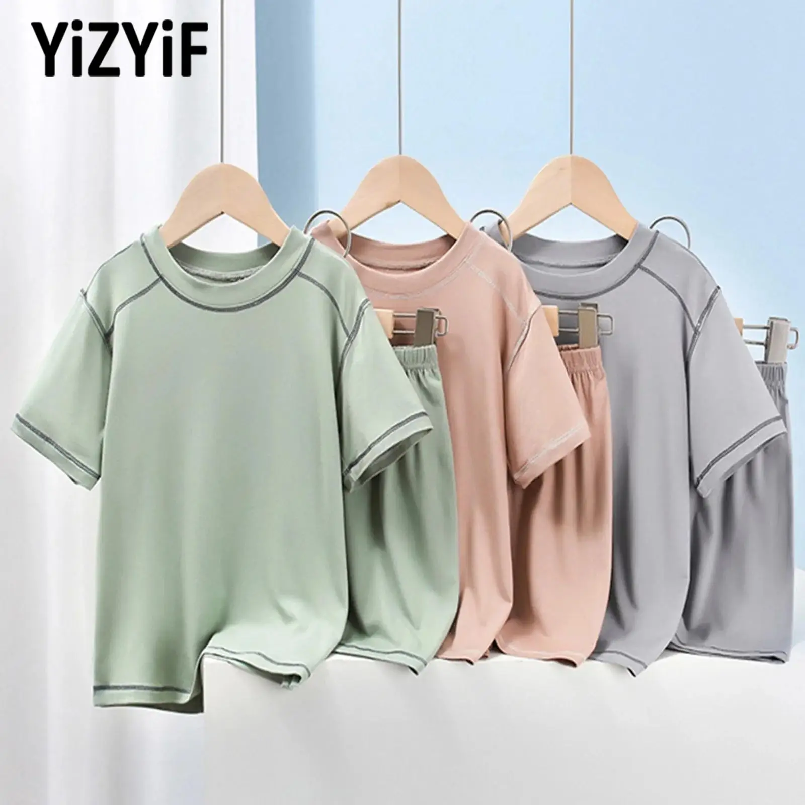 

2 Pcs Kids Boys Girls Pajama Set Round Neck Short Sleeve Top with Elastic Waistband Shorts Sports Sleepwear Homewear Loungewear