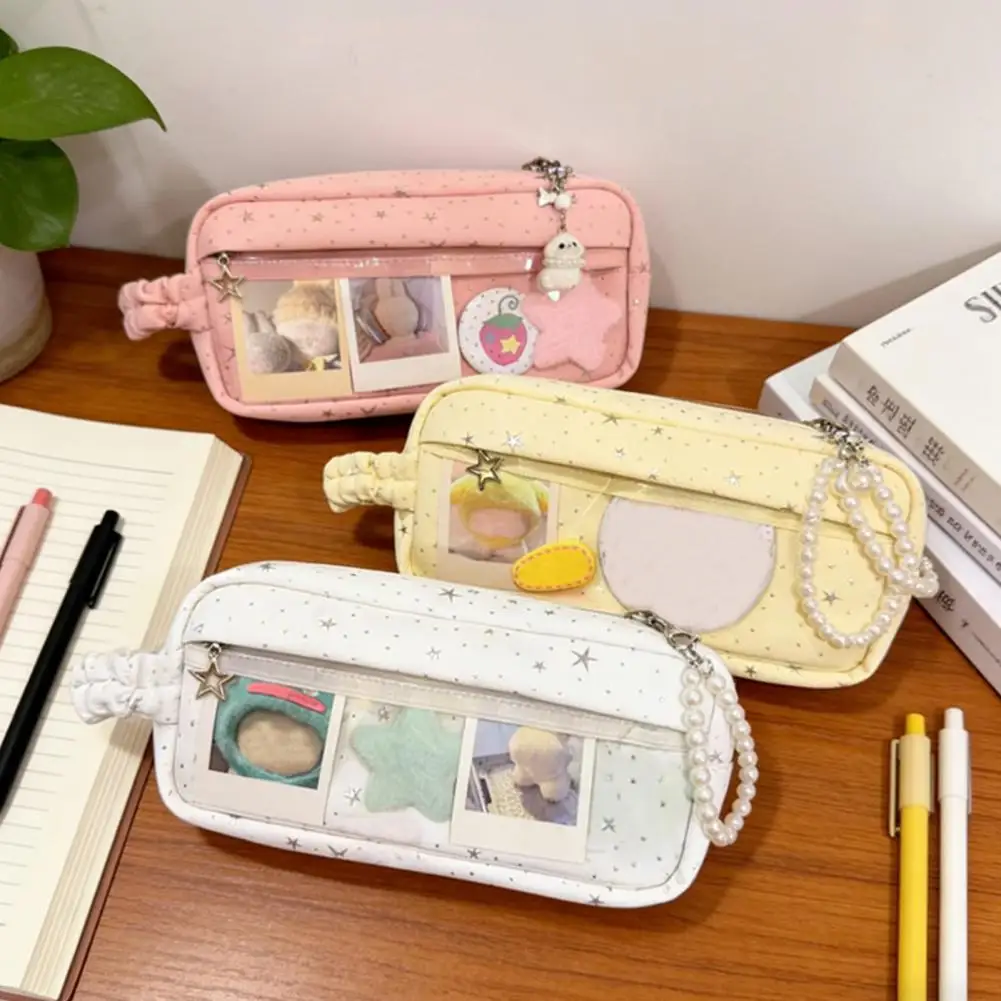 Easy Carry Pencil Pouch Star Design Pencil Case with Capacity Zipper Closure Pouch Diy Storage Organizer Transparent Window
