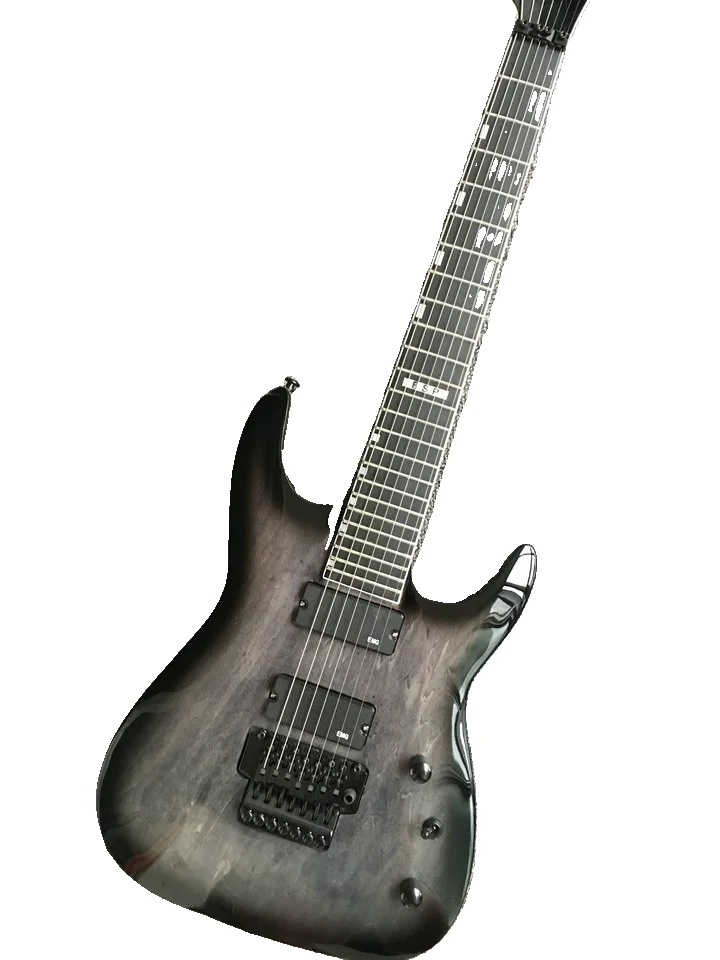 Custom 7 string black electric guitar in black color Floyd rose guitar ebony fretboard free shipping in stock