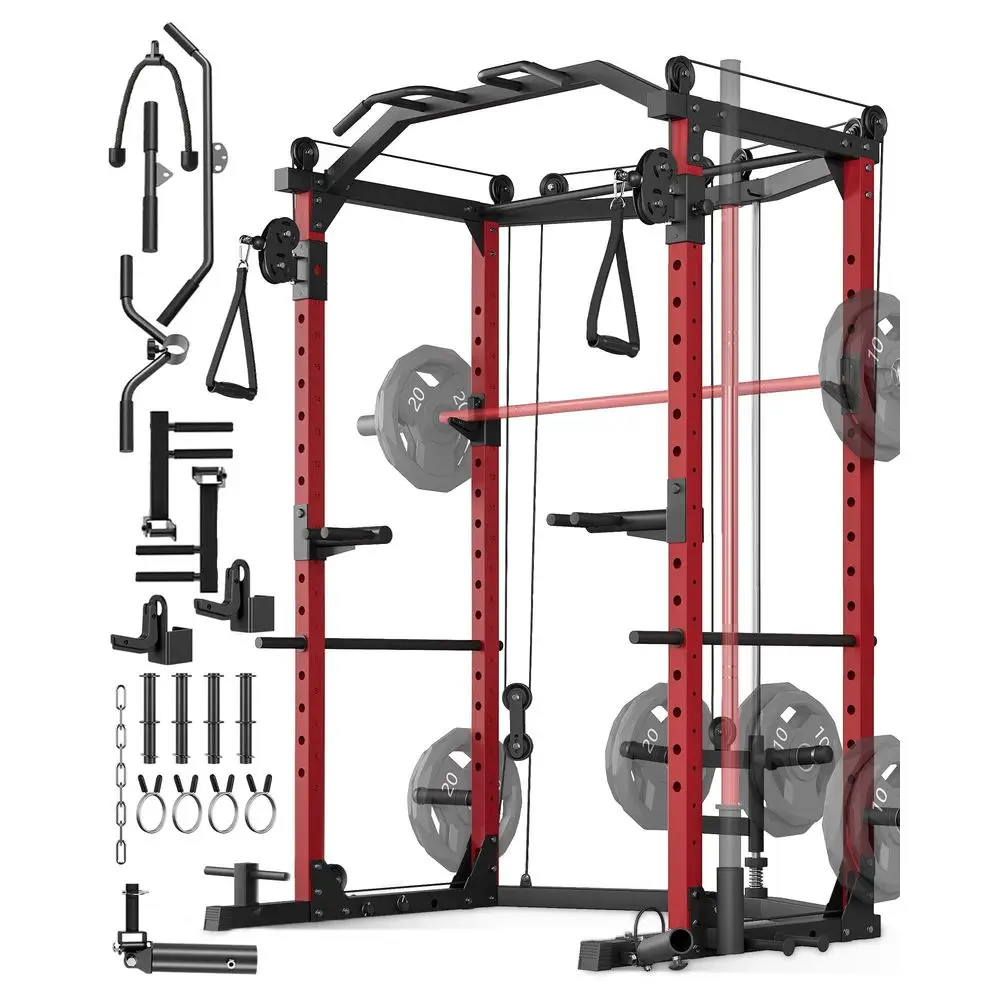 

Power Cage, MultiFunctional Power Racks for Home Gym with Cable Crossover System, 1600 LBS Weight Capacity Fitness Squat Rack f