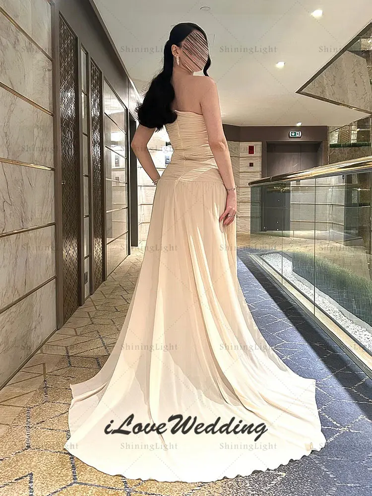 ShiningLight A ラインストラップレスイブニングドレスサウジアラビアシフォンロングウエディングドレスドバイパーティードレスローブドソワレカスタマイズ