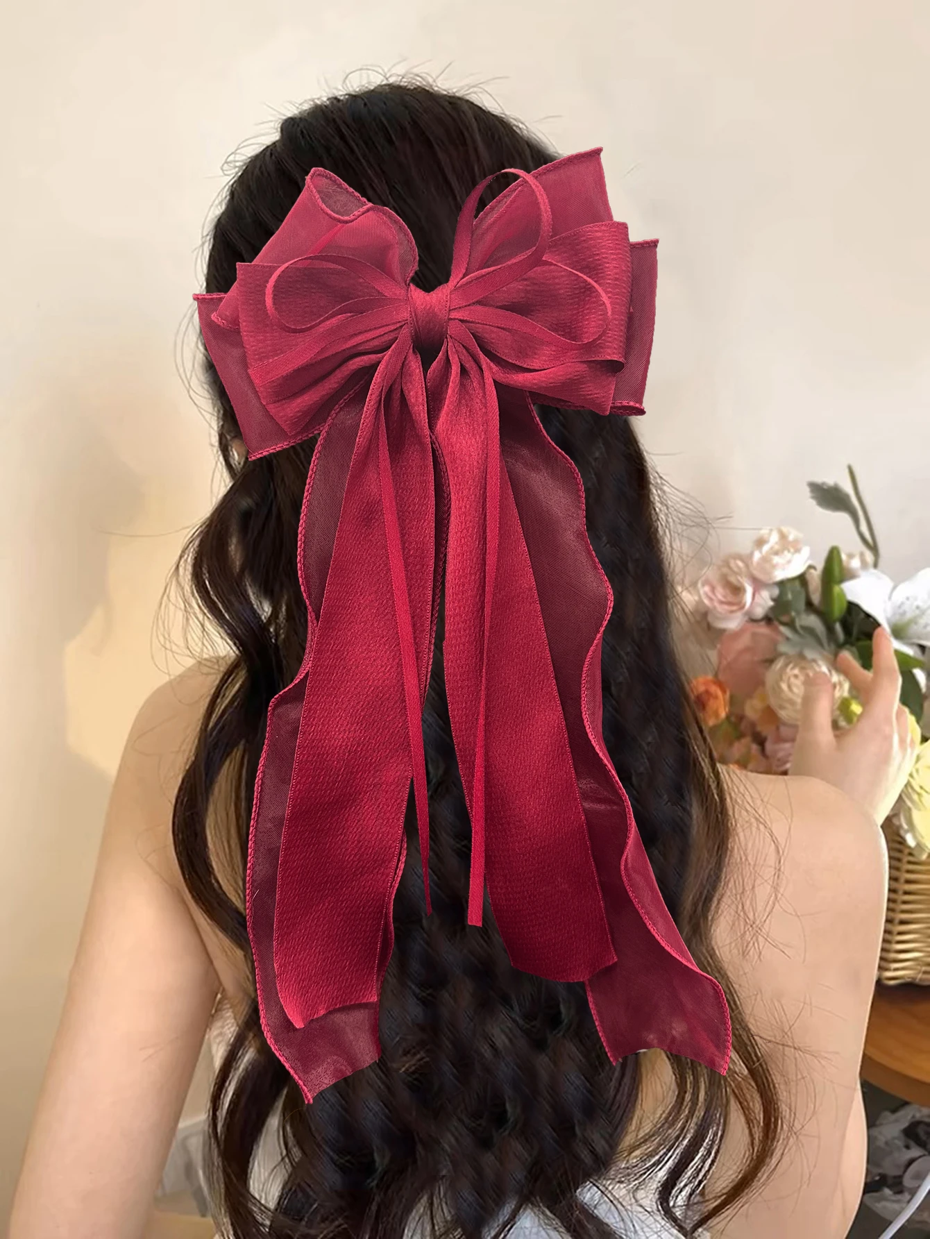 Organza Bow Fluttering Ribbon Hair Clips Women French Fresh Premium Nakrycie głowy Duże karty do włosów Akcesoria do włosów dla dziewczynek