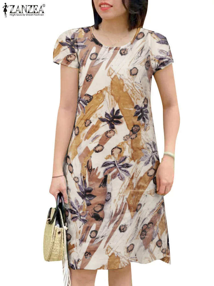 2024 ZANZEA Vintage Short Sleeve Floral Printed Sundress Women Summer Dress Bohemian Casual Holiday Knee-length Vestido Kaftan