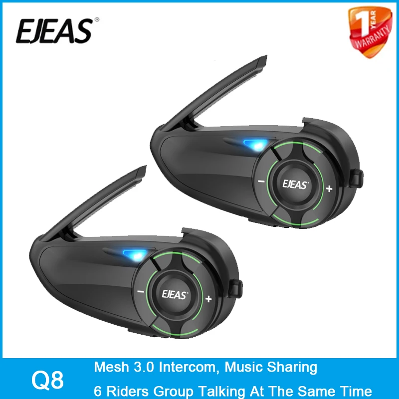 

1/2Pcs EJEAS Q8 Mesh Intercom Motorcycle Helmet Bluetooth Headset For 6 Rider BT5.1 Mesh Communicator IP67 Music Sharing Mesh3.0